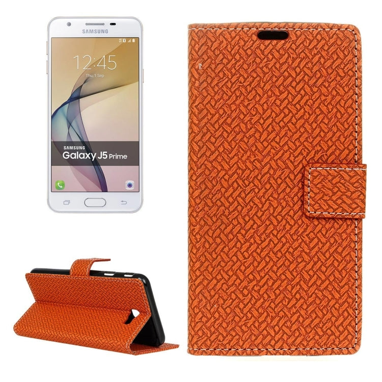 For Galaxy J5 Prime Weaving Texture Horizontal Flip PU Leather Case with Holder & Card Slots & Wallet & Photo Frame