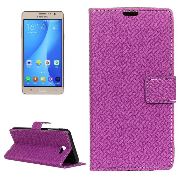 For Galaxy On7 ( 2016 ) / G600 Weaving Texture Horizontal Flip PU Leather Case with Holder & Card Slots & Wallet & Photo Frame