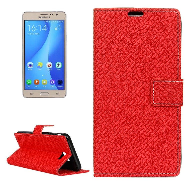 For Galaxy On7 ( 2016 ) / G600 Weaving Texture Horizontal Flip PU Leather Case with Holder & Card Slots & Wallet & Photo Frame