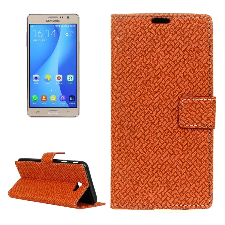For Galaxy On7 ( 2016 ) / G600 Weaving Texture Horizontal Flip PU Leather Case with Holder & Card Slots & Wallet & Photo Frame