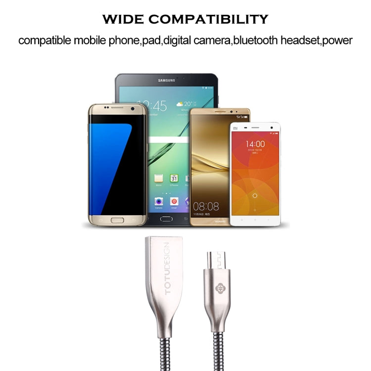 TOTUDESIGN 1m Steel Rope 2.1A USB Female to Micro USB Data Sync Charging Cable, For Galaxy, Huawei, Xiaomi, LG, HTC and Other Smart Phones
