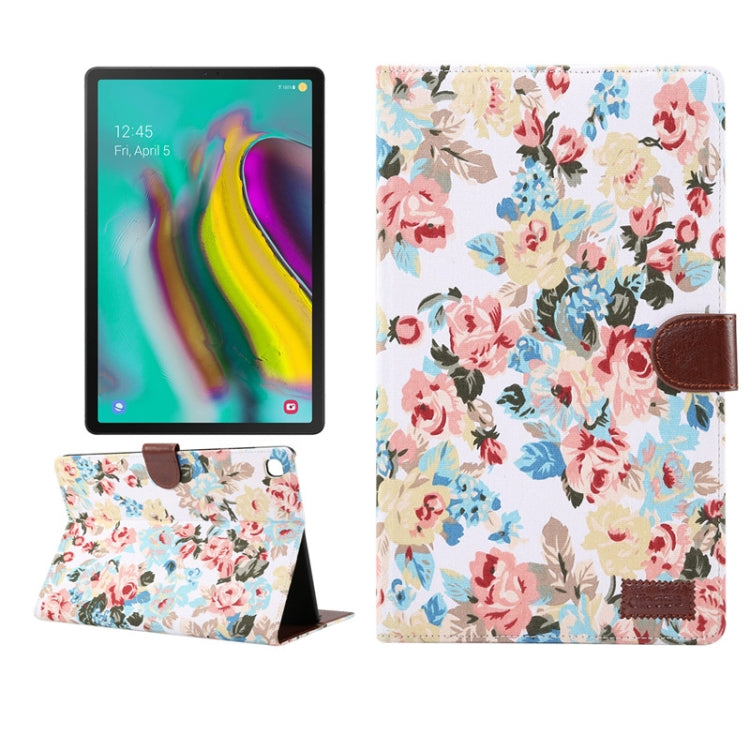 Flower Cloth Texture PC Horizontal Flip Leather Protective Case for Galaxy Tab S5e T720 / T725  , with Holder & Card Slots & Wallet & Photo Frame