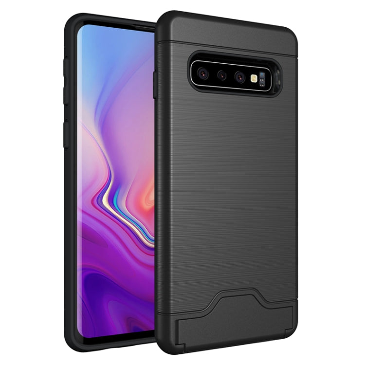 Ultra-thin TPU+PC Brushed Texture Shockproof Protective Case for Galaxy S10, with Holder & Card Slot