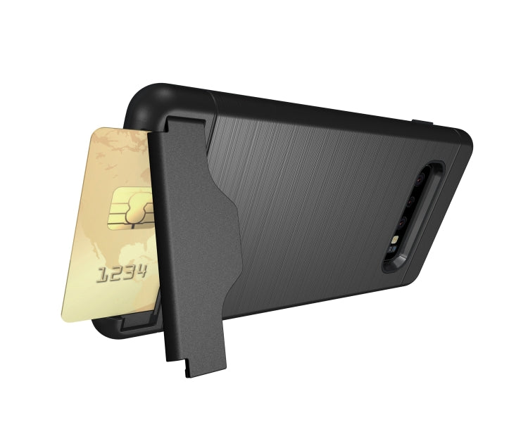 Ultra-thin TPU+PC Brushed Texture Shockproof Protective Case for Galaxy S10, with Holder & Card Slot