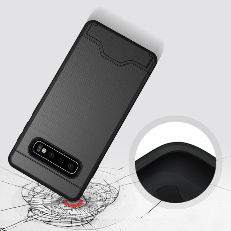 Ultra-thin TPU+PC Brushed Texture Shockproof Protective Case for Galaxy S10, with Holder & Card Slot