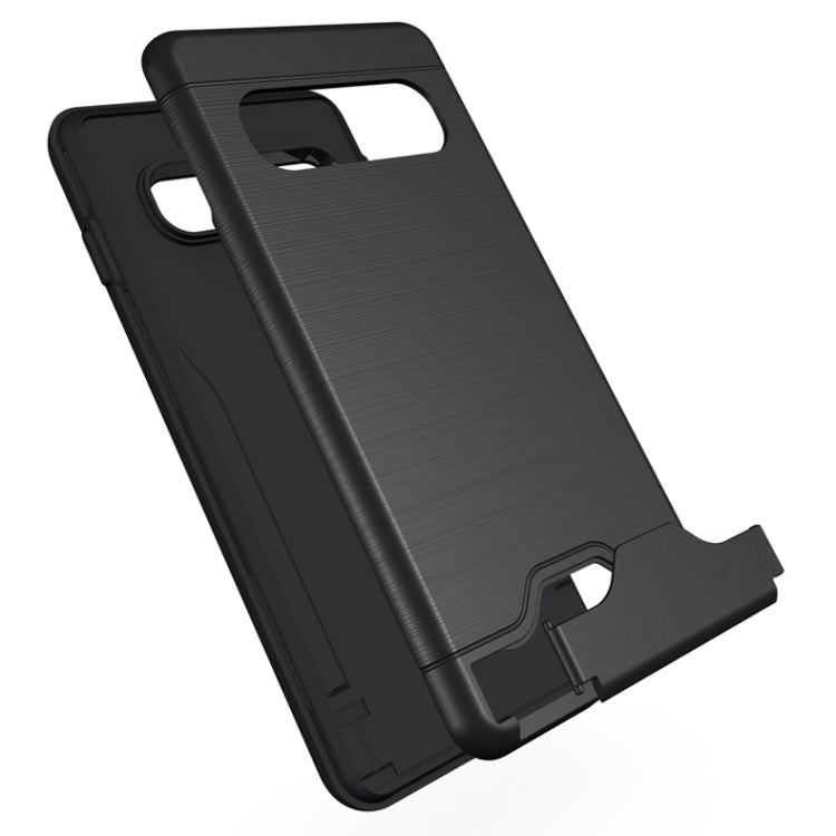 Ultra-thin TPU+PC Brushed Texture Shockproof Protective Case for Galaxy S10, with Holder & Card Slot
