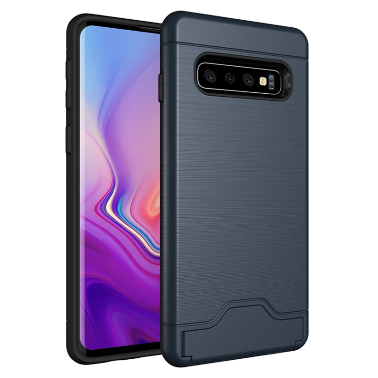 Ultra-thin TPU+PC Brushed Texture Shockproof Protective Case for Galaxy S10, with Holder & Card Slot
