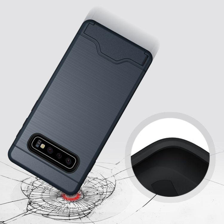 Ultra-thin TPU+PC Brushed Texture Shockproof Protective Case for Galaxy S10, with Holder & Card Slot