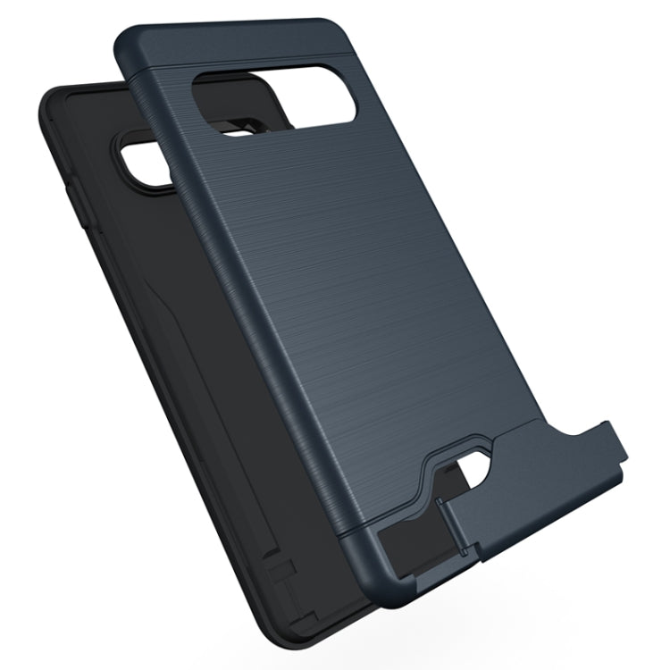 Ultra-thin TPU+PC Brushed Texture Shockproof Protective Case for Galaxy S10, with Holder & Card Slot