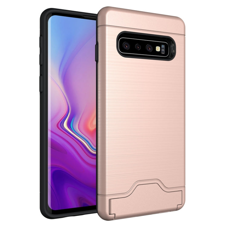 Ultra-thin TPU+PC Brushed Texture Shockproof Protective Case for Galaxy S10, with Holder & Card Slot