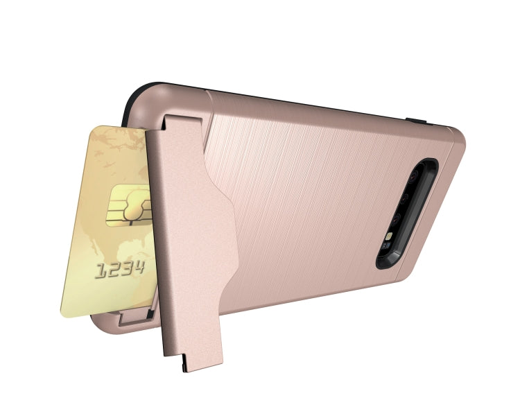 Ultra-thin TPU+PC Brushed Texture Shockproof Protective Case for Galaxy S10, with Holder & Card Slot