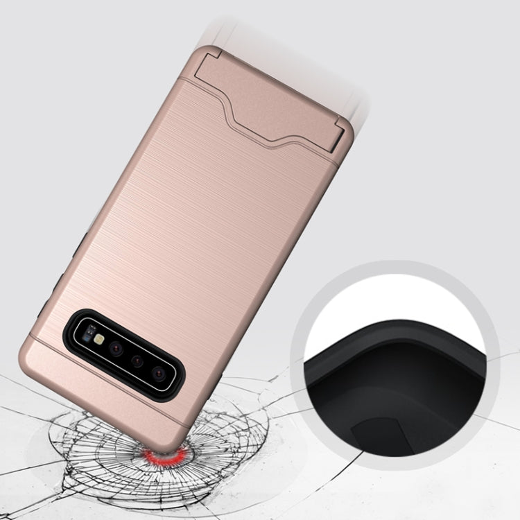 Ultra-thin TPU+PC Brushed Texture Shockproof Protective Case for Galaxy S10, with Holder & Card Slot