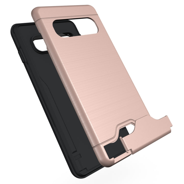 Ultra-thin TPU+PC Brushed Texture Shockproof Protective Case for Galaxy S10, with Holder & Card Slot