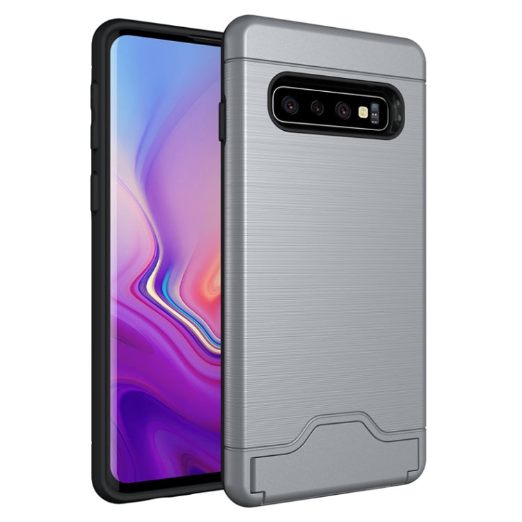 Ultra-thin TPU+PC Brushed Texture Shockproof Protective Case for Galaxy S10, with Holder & Card Slot