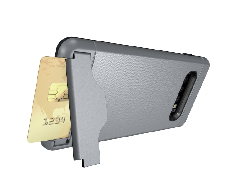 Ultra-thin TPU+PC Brushed Texture Shockproof Protective Case for Galaxy S10, with Holder & Card Slot