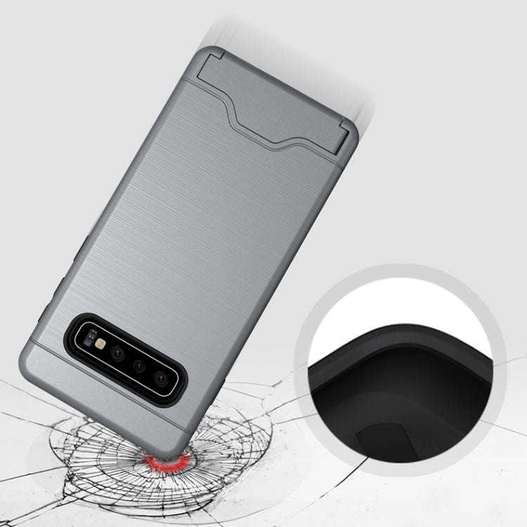 Ultra-thin TPU+PC Brushed Texture Shockproof Protective Case for Galaxy S10, with Holder & Card Slot