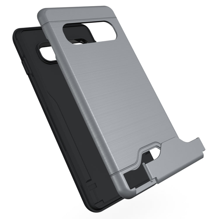 Ultra-thin TPU+PC Brushed Texture Shockproof Protective Case for Galaxy S10, with Holder & Card Slot