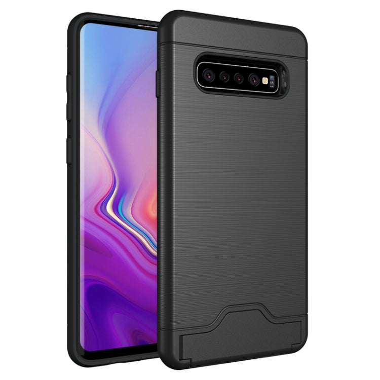 Ultra-thin TPU+PC Brushed Texture Shockproof Protective Case for Galaxy S10+, with Holder & Card Slot