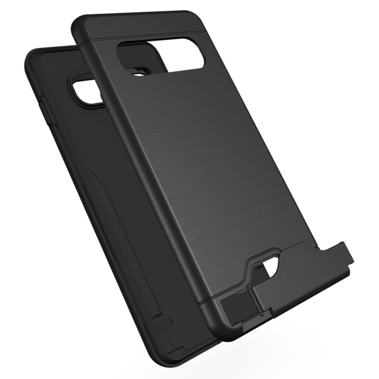 Ultra-thin TPU+PC Brushed Texture Shockproof Protective Case for Galaxy S10+, with Holder & Card Slot