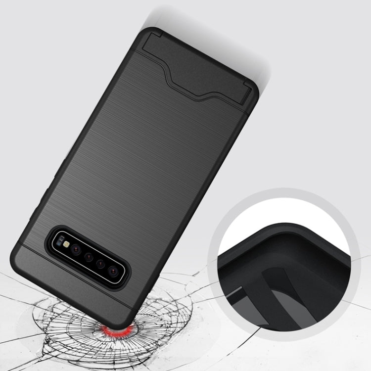 Ultra-thin TPU+PC Brushed Texture Shockproof Protective Case for Galaxy S10+, with Holder & Card Slot