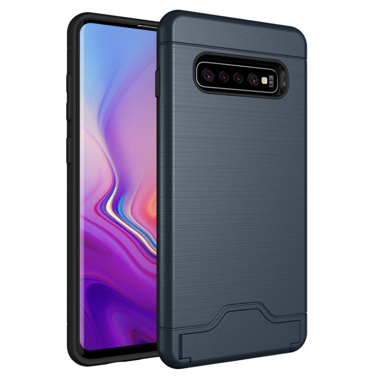 Ultra-thin TPU+PC Brushed Texture Shockproof Protective Case for Galaxy S10+, with Holder & Card Slot