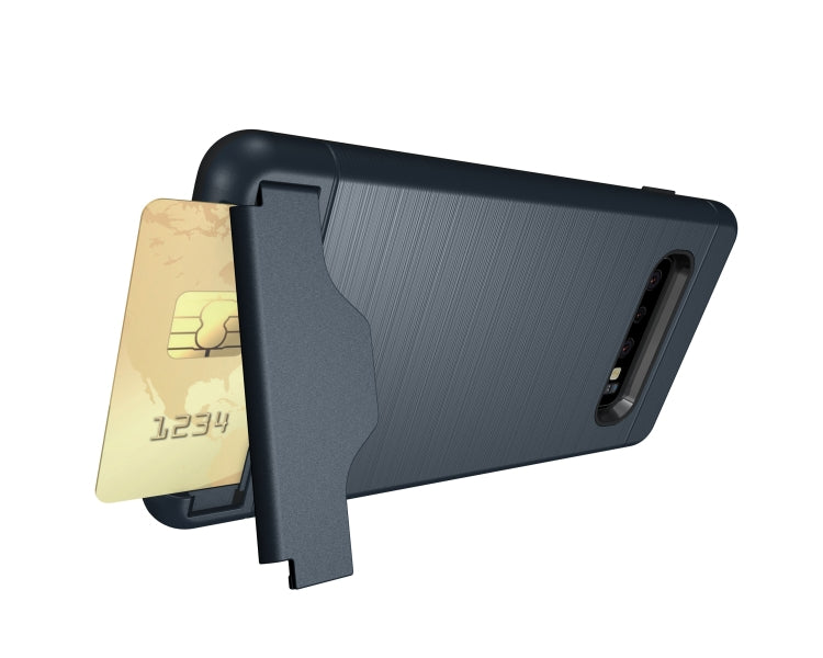 Ultra-thin TPU+PC Brushed Texture Shockproof Protective Case for Galaxy S10+, with Holder & Card Slot