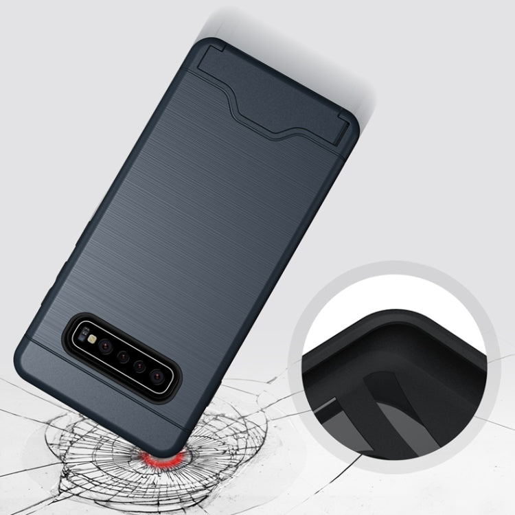 Ultra-thin TPU+PC Brushed Texture Shockproof Protective Case for Galaxy S10+, with Holder & Card Slot