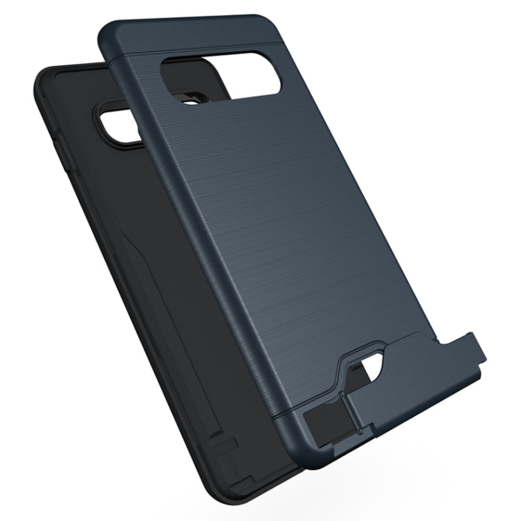 Ultra-thin TPU+PC Brushed Texture Shockproof Protective Case for Galaxy S10+, with Holder & Card Slot