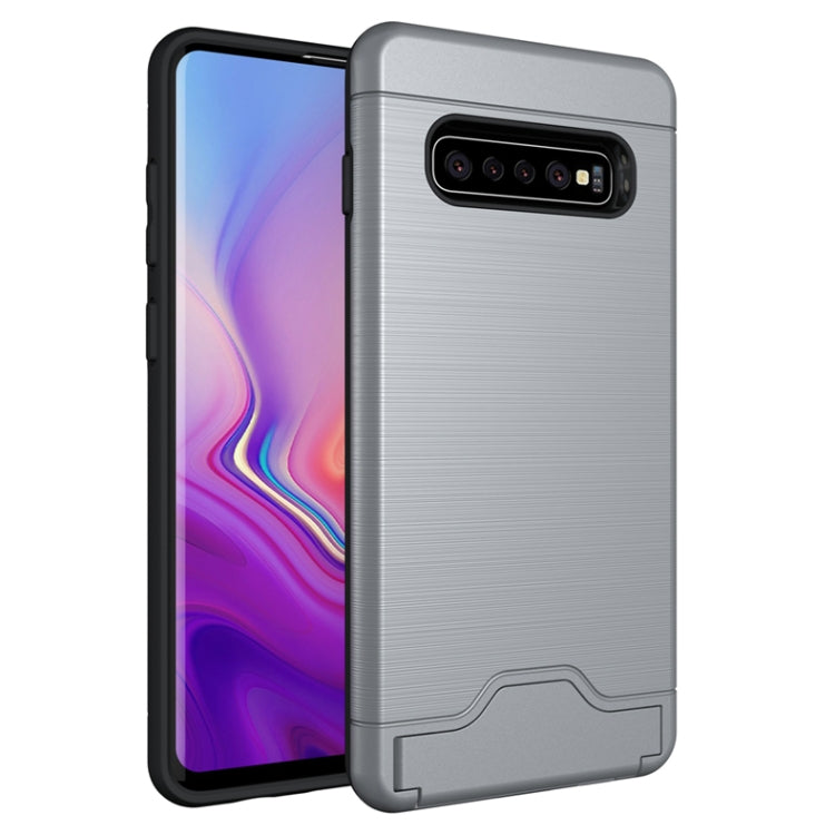 Ultra-thin TPU+PC Brushed Texture Shockproof Protective Case for Galaxy S10+, with Holder & Card Slot