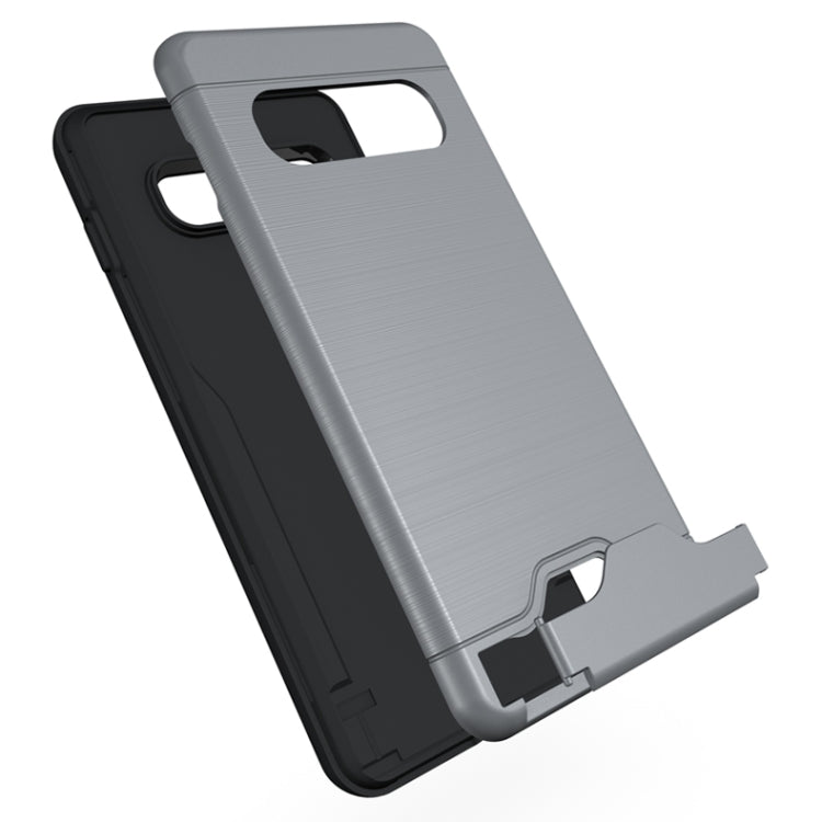 Ultra-thin TPU+PC Brushed Texture Shockproof Protective Case for Galaxy S10+, with Holder & Card Slot