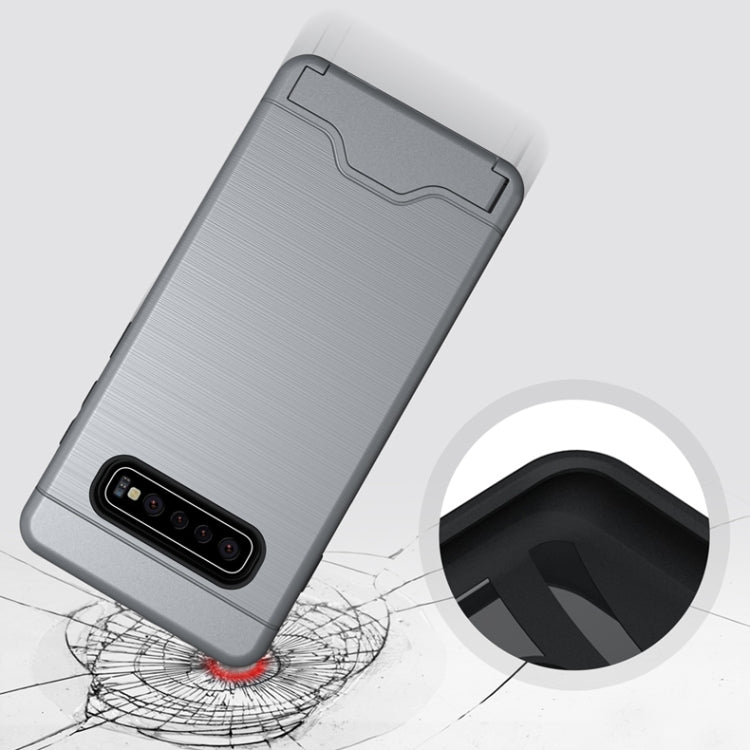 Ultra-thin TPU+PC Brushed Texture Shockproof Protective Case for Galaxy S10+, with Holder & Card Slot