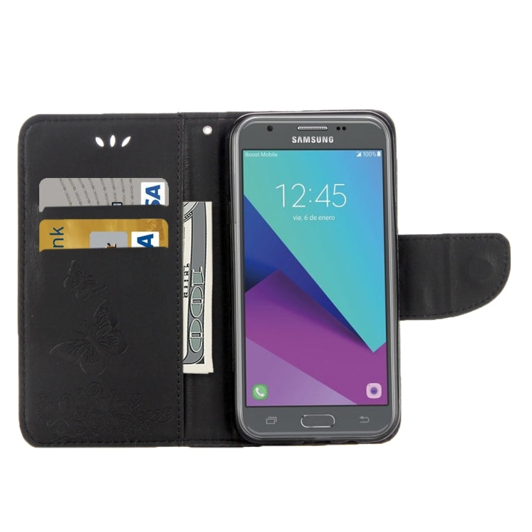 For Galaxy J3 (2017)(US Version) Butterflies Embossing Horizontal Flip Leather Case with Holder & Card Slots & Wallet & Lanyard