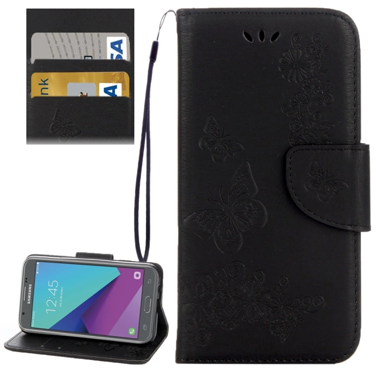 For Galaxy J3 (2017)(US Version) Butterflies Embossing Horizontal Flip Leather Case with Holder & Card Slots & Wallet & Lanyard