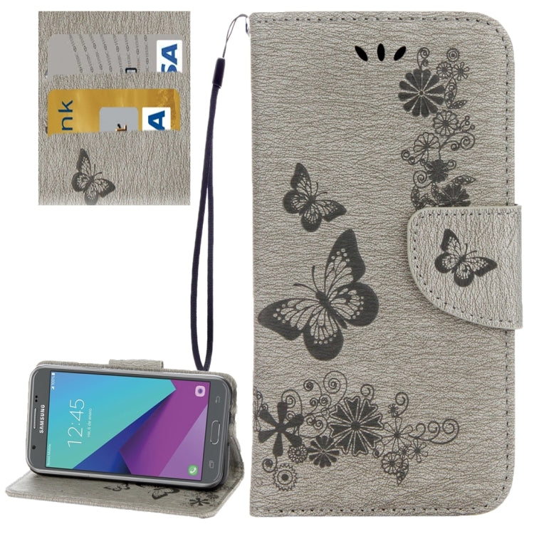 For Galaxy J3 (2017)(US Version) Butterflies Embossing Horizontal Flip Leather Case with Holder & Card Slots & Wallet & Lanyard