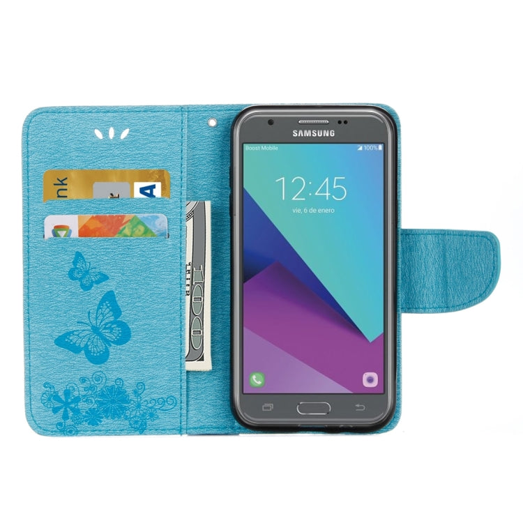 For Galaxy J3 (2017)(US Version) Butterflies Embossing Horizontal Flip Leather Case with Holder & Card Slots & Wallet & Lanyard