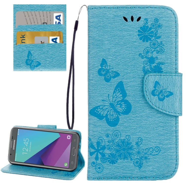 For Galaxy J3 (2017)(US Version) Butterflies Embossing Horizontal Flip Leather Case with Holder & Card Slots & Wallet & Lanyard