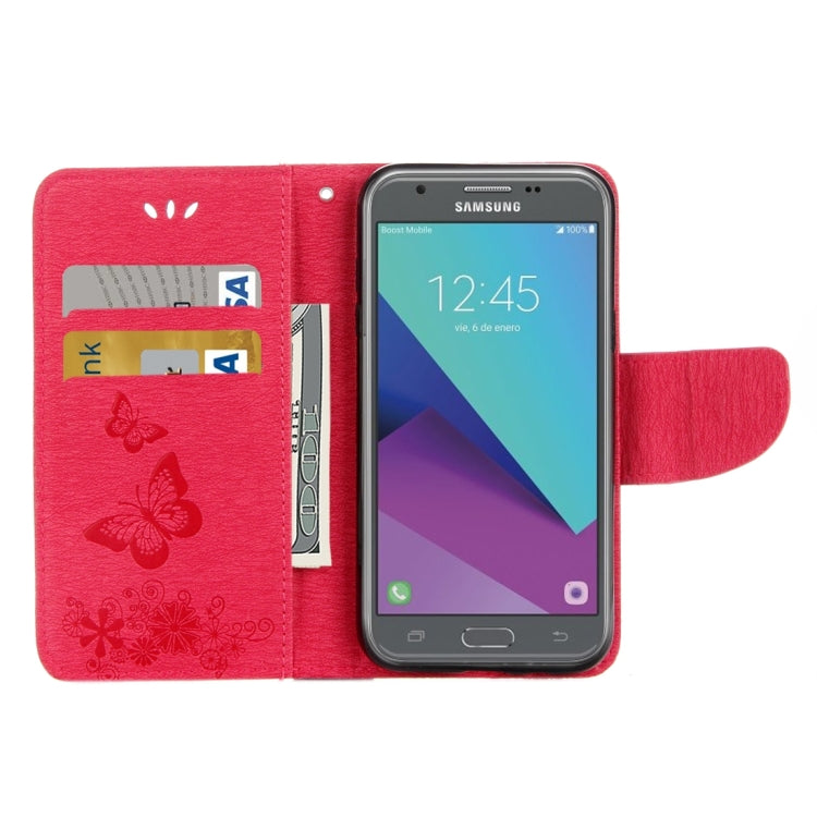 For Galaxy J3 (2017)(US Version) Butterflies Embossing Horizontal Flip Leather Case with Holder & Card Slots & Wallet & Lanyard