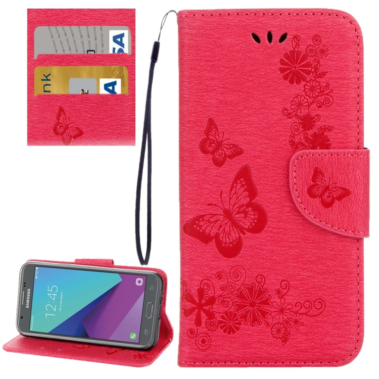 For Galaxy J3 (2017)(US Version) Butterflies Embossing Horizontal Flip Leather Case with Holder & Card Slots & Wallet & Lanyard