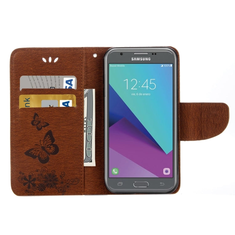 For Galaxy J3 (2017)(US Version) Butterflies Embossing Horizontal Flip Leather Case with Holder & Card Slots & Wallet & Lanyard