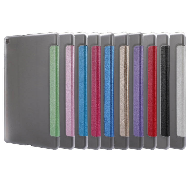 Silk Texture Horizontal Flip Leather Case with Three-Folding Holder for Galaxy Tab T510