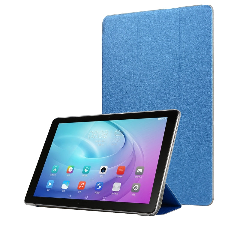 Silk Texture Horizontal Flip Leather Case with Three-Folding Holder for Galaxy Tab T510