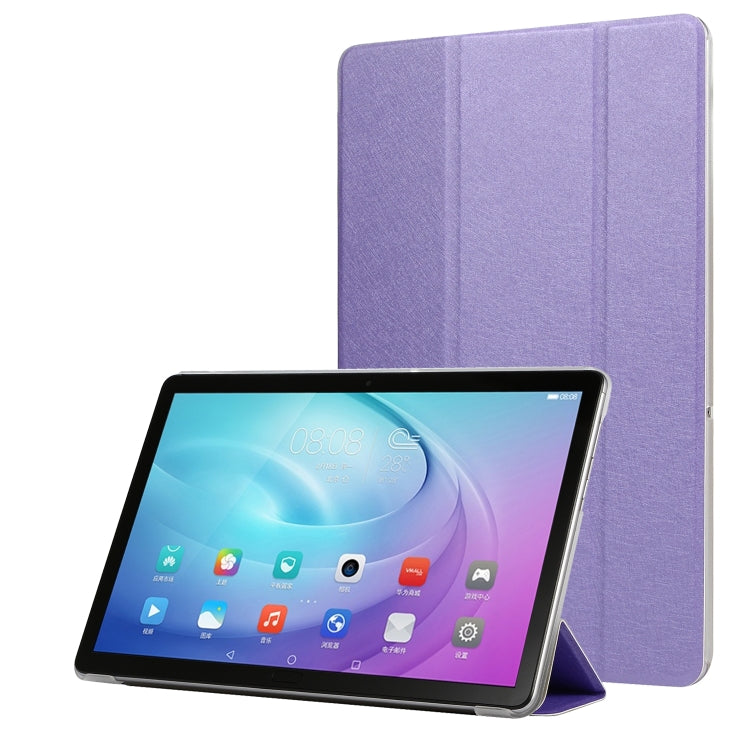 Silk Texture Horizontal Flip Leather Case with Three-Folding Holder for Galaxy Tab T725