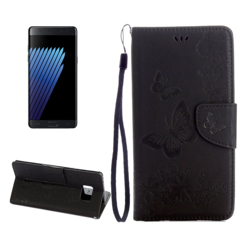 For Galaxy Note 7 / N930 Pressed Flowers Butterfly Pattern Horizontal Flip Leather Case with Magnetic Buckle & Holder & Card Slots & Wallet