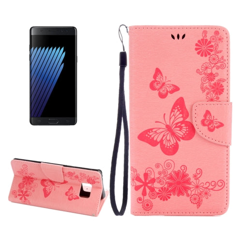 For Galaxy Note 7 / N930 Pressed Flowers Butterfly Pattern Horizontal Flip Leather Case with Magnetic Buckle & Holder & Card Slots & Wallet