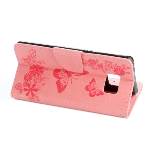 For Galaxy Note 7 / N930 Pressed Flowers Butterfly Pattern Horizontal Flip Leather Case with Magnetic Buckle & Holder & Card Slots & Wallet