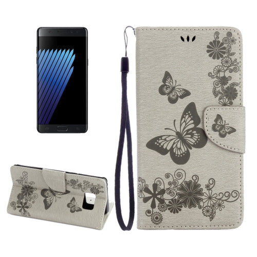 For Galaxy Note 7 / N930 Pressed Flowers Butterfly Pattern Horizontal Flip Leather Case with Magnetic Buckle & Holder & Card Slots & Wallet
