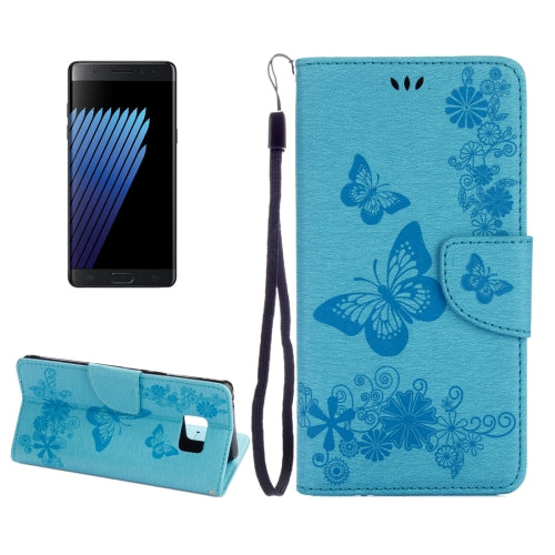 For Galaxy Note 7 / N930 Pressed Flowers Butterfly Pattern Horizontal Flip Leather Case with Magnetic Buckle & Holder & Card Slots & Wallet