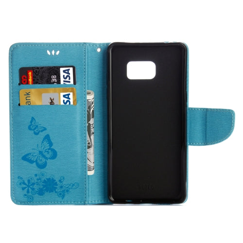 For Galaxy Note 7 / N930 Pressed Flowers Butterfly Pattern Horizontal Flip Leather Case with Magnetic Buckle & Holder & Card Slots & Wallet