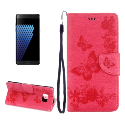 For Galaxy Note 7 / N930 Pressed Flowers Butterfly Pattern Horizontal Flip Leather Case with Magnetic Buckle & Holder & Card Slots & Wallet