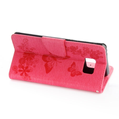 For Galaxy Note 7 / N930 Pressed Flowers Butterfly Pattern Horizontal Flip Leather Case with Magnetic Buckle & Holder & Card Slots & Wallet